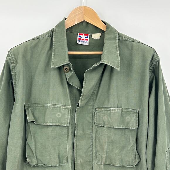 Vintage 60’s Propper Military Combat Coat Men’s Distressed Field Jacket Olive L - Picture 5 of 12